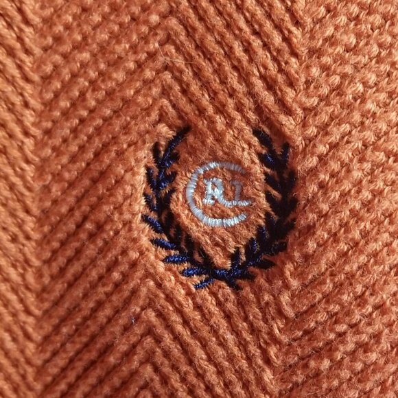 Vtg Ralph Lauren X Chaps Hand Frame Herringbone Men's Cotton Orange Sweater Sz L - Picture 4 of 5